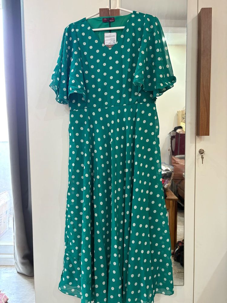 Green Polka Dot Midi Dress