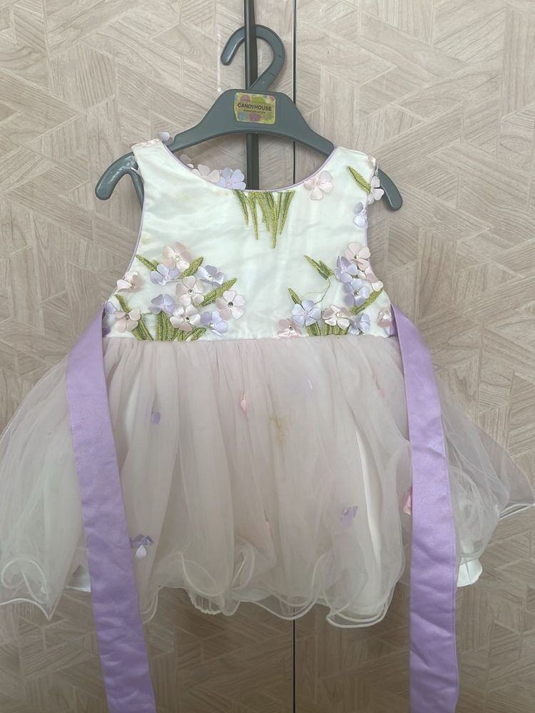Lavendar Floral Frill Frock For 6M Babygirl