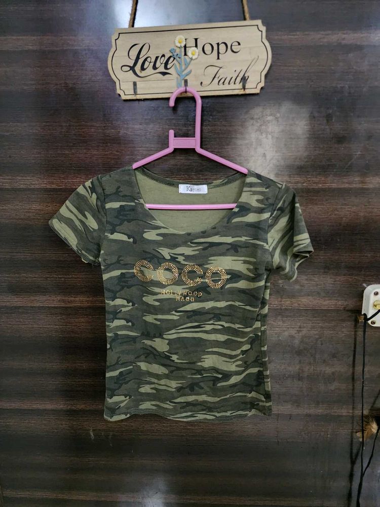 Camouflage Print Top
