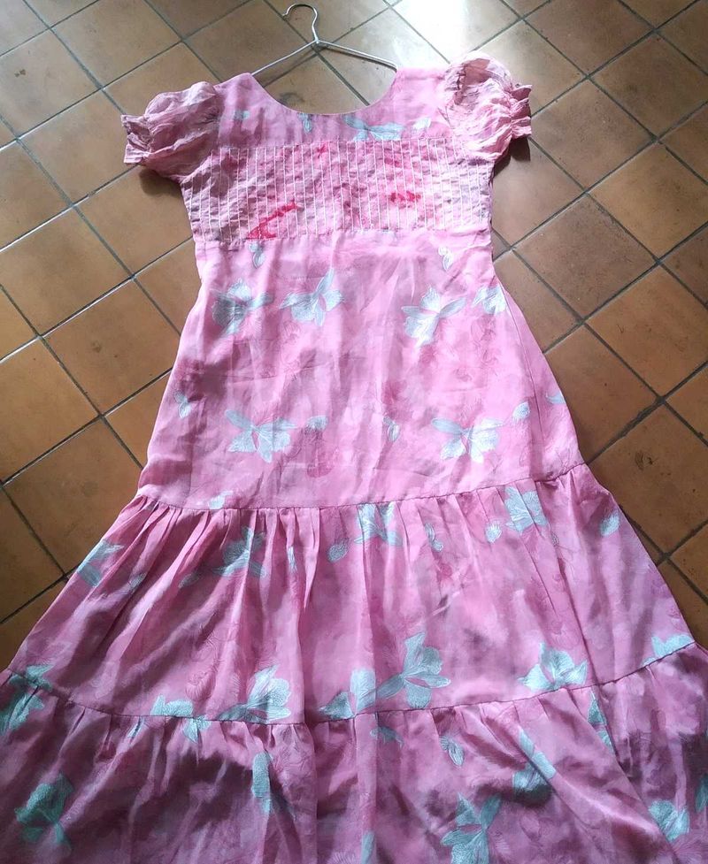 Pink Floral Tiered Dress