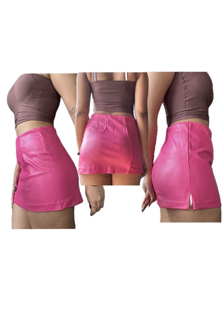 Hot Pink Faux Leather Mini Skirt