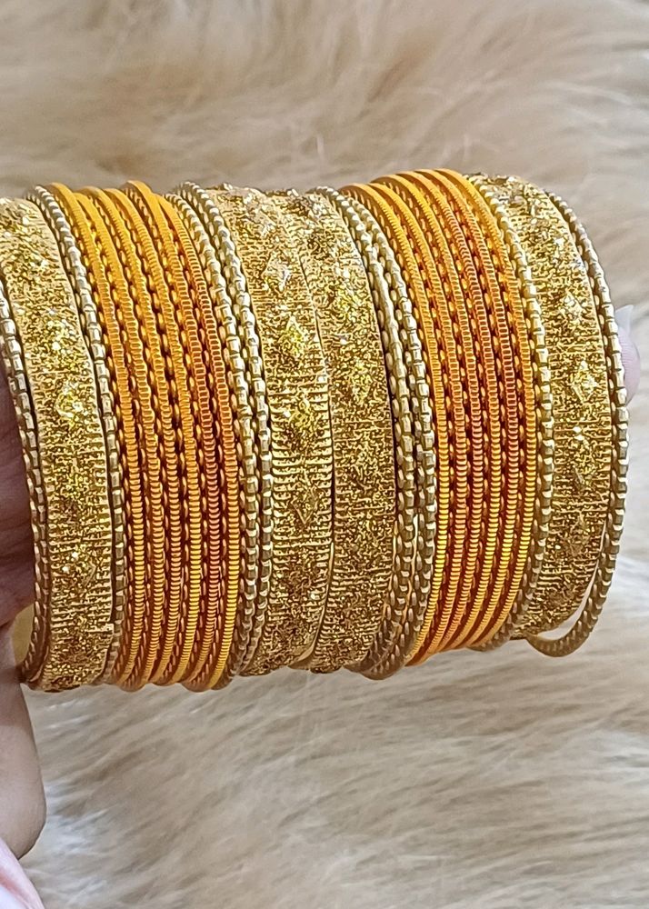 Yellow And Gold Set Of 24 Bangles