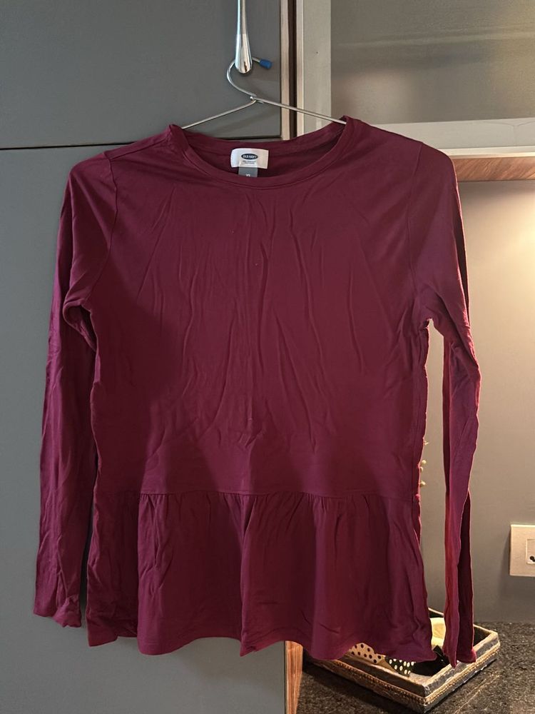 Maroon Peplum Long Sleeve Top – Old Navy