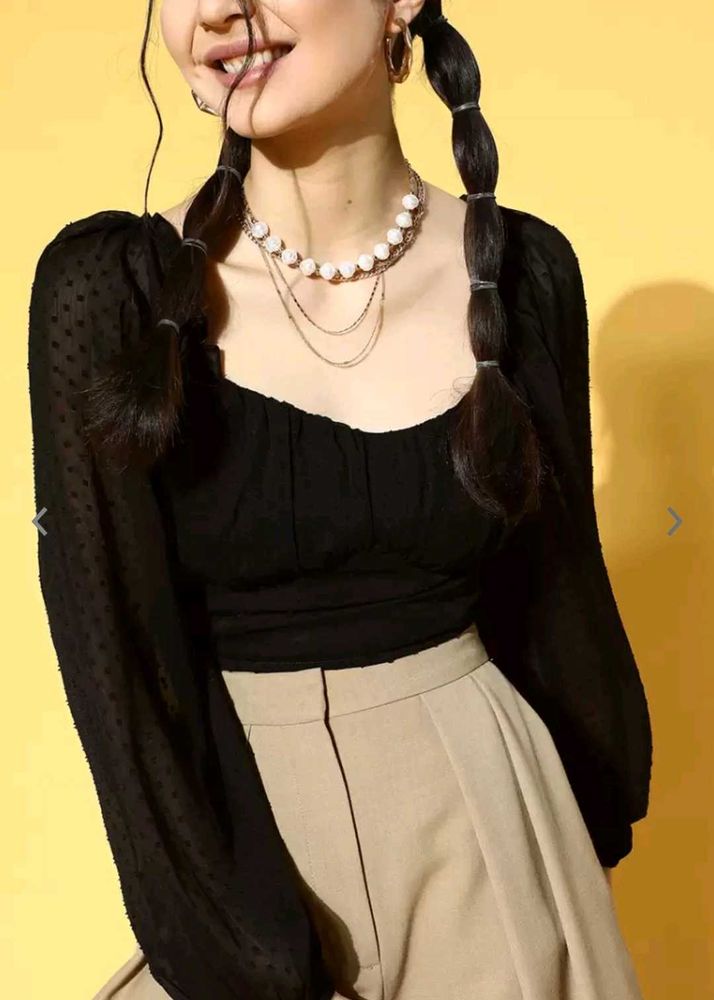 Berrylush Women Solid Black Dobby Weave Top