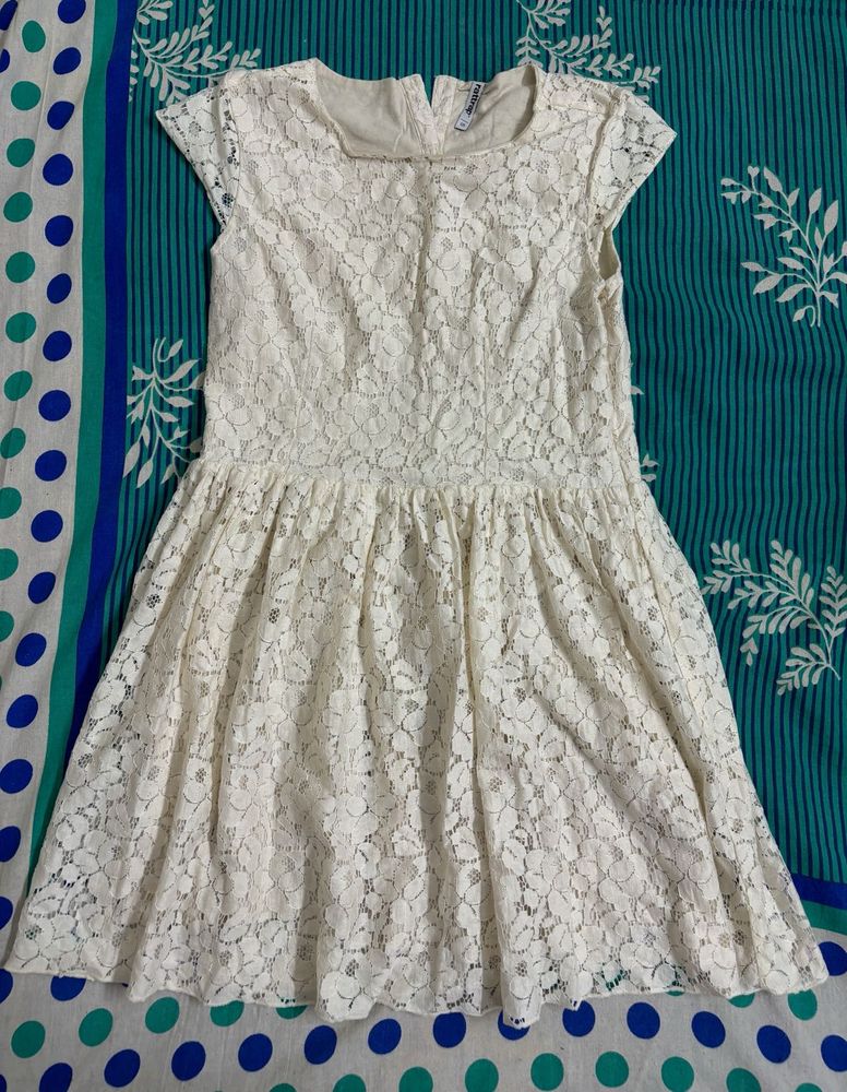 Beige Net Mini Dress For Girls