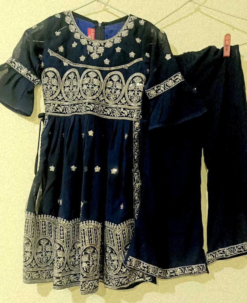 Navy Blue Embroidered Nayra Cut Dress