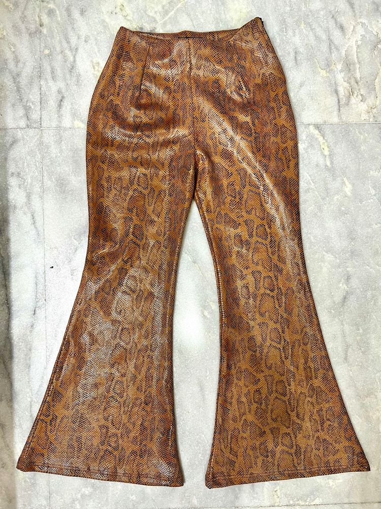 Leather Animal Print Mustard Boot-Cut Pants
