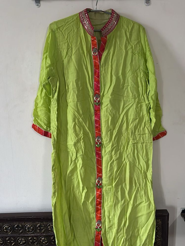 Green Embroidered party wear Kurta