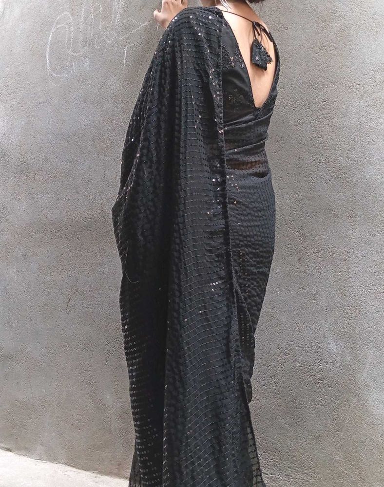 Elegant Black Sequin Saree