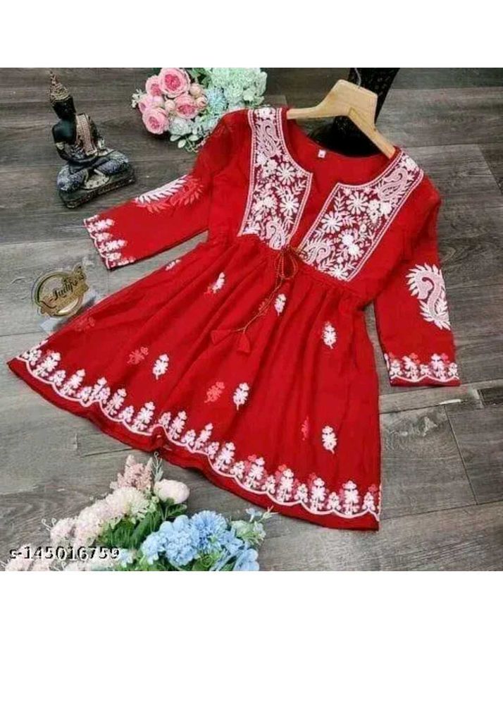 Red Embroidered Tunic Dress
