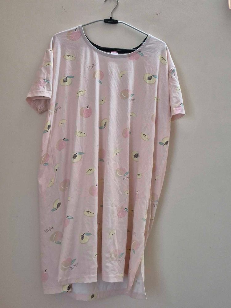 Peach Print Oversized T-Shirt Dress
