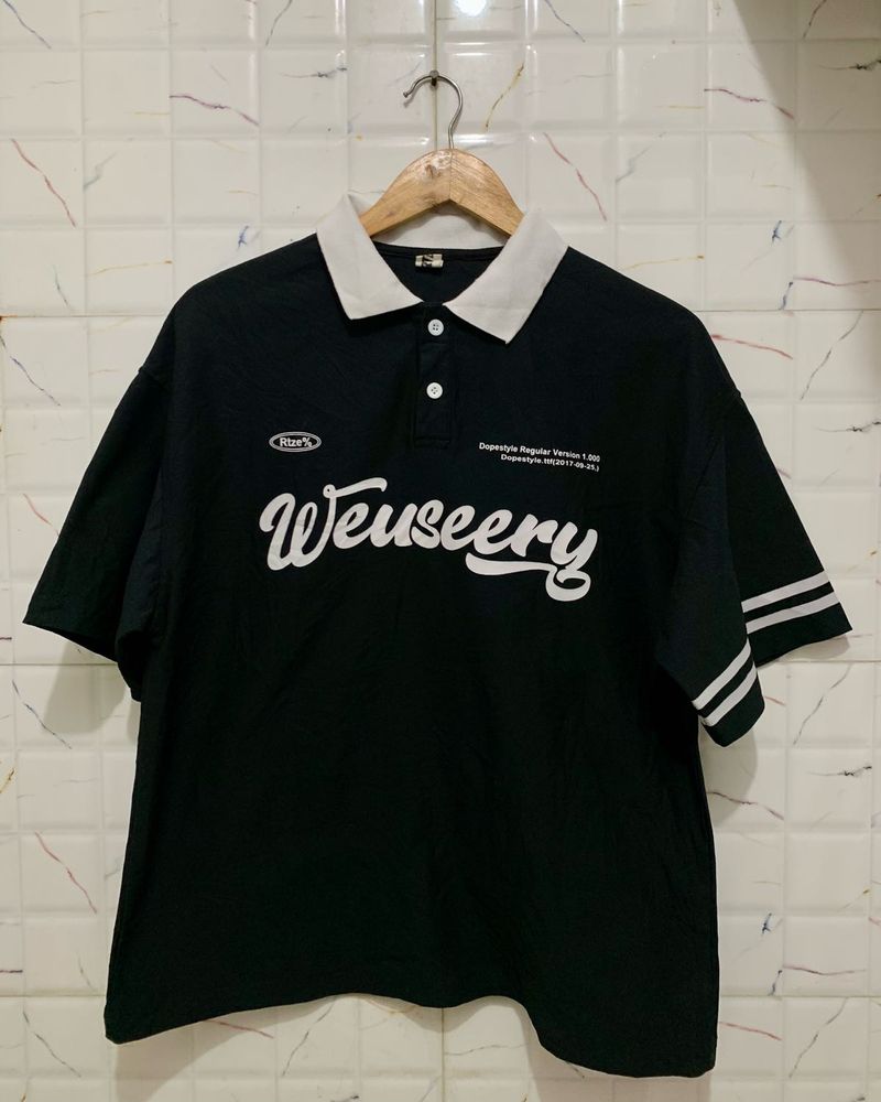 Short-Sleeve Lattering Polo T-Shirt