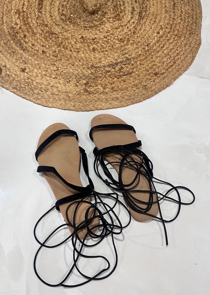 Completely New Strappy Black Flats