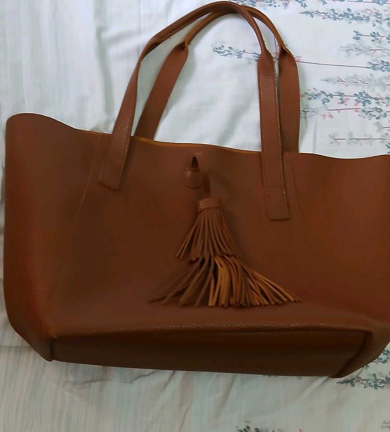 Stylish Brown Tote Bag with Tassel