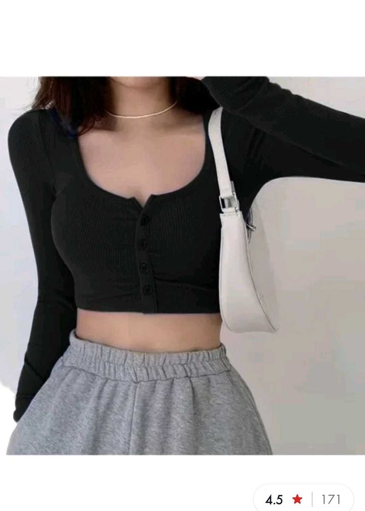 Black Long Sleeve Crop Top