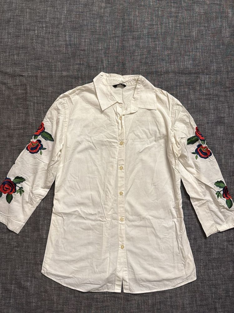 Floral Embroidered White Shirt