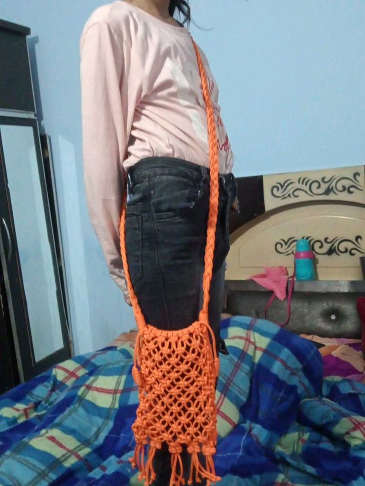 Orange Macrame Sling Bag