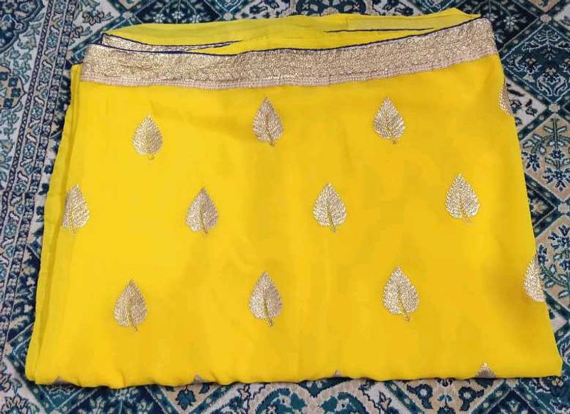 Yellow Sari with Gold Leaf Design