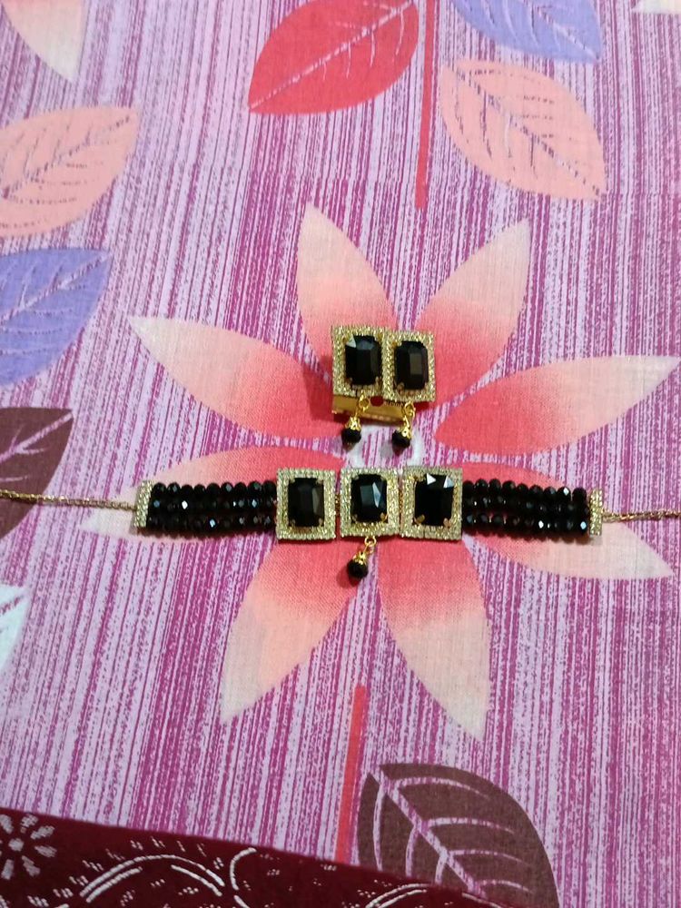 Black Stone Choker &amp; Earring Set