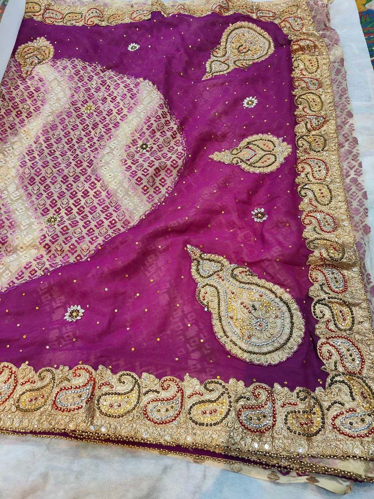 Purple Saree with Gold Embroidery
