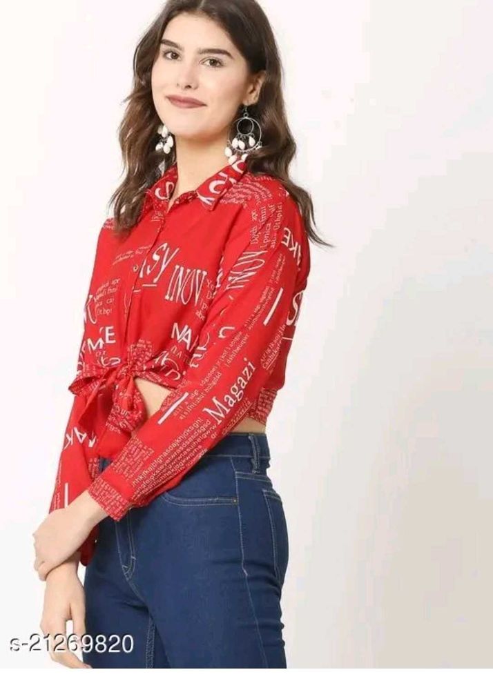Red Printed Tie-Up Crop Top