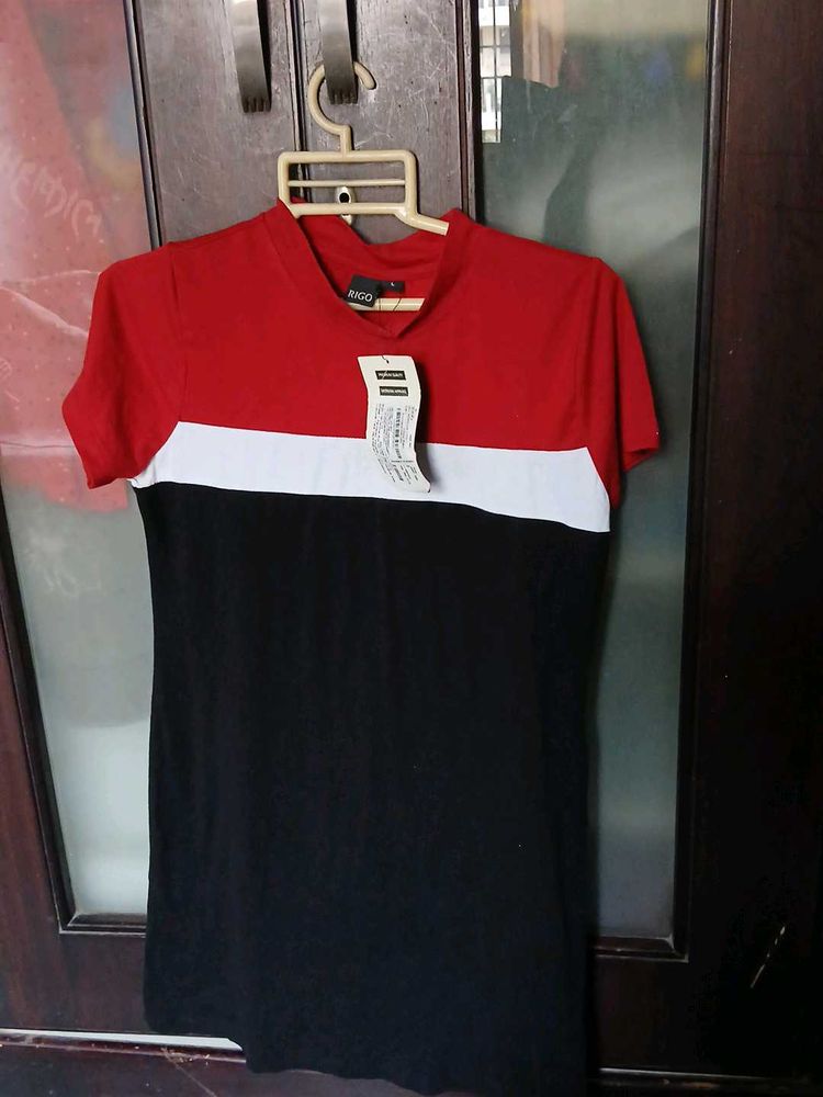 Color Block T-Shirt Dress - L Size