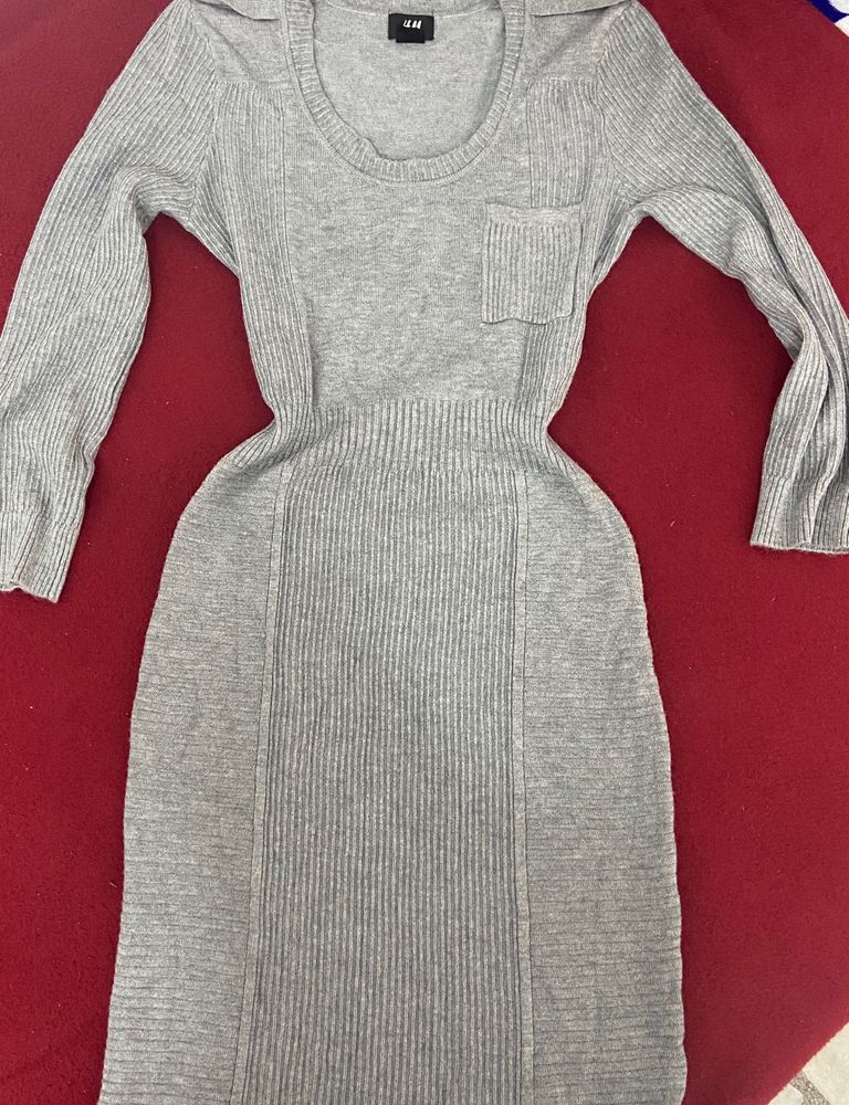 H&amp;M Gray Ribbed Knit Dress