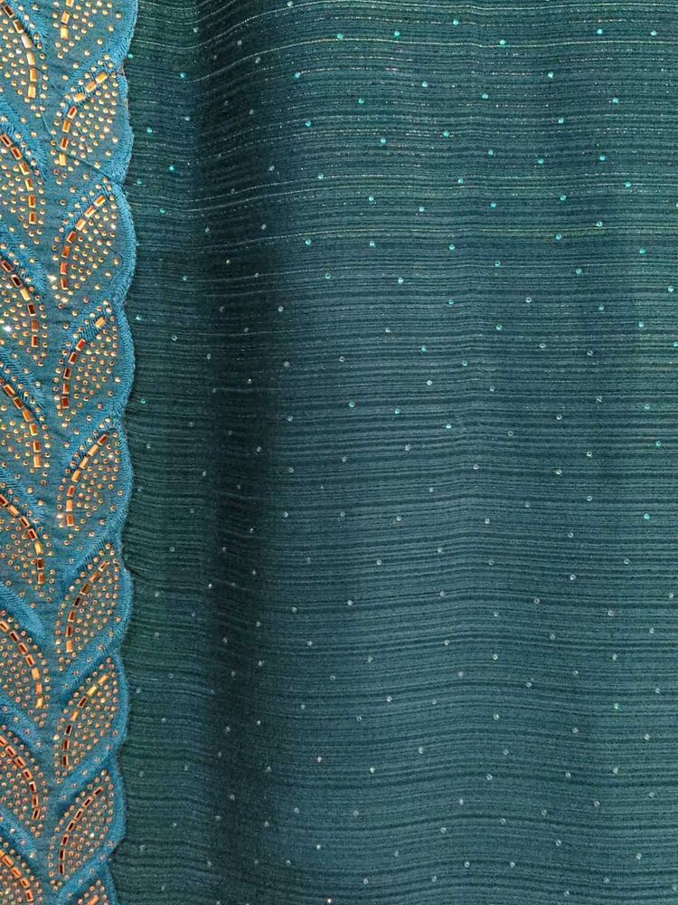 Beautiful Teal Blue Chiffon Georgette Saree with S