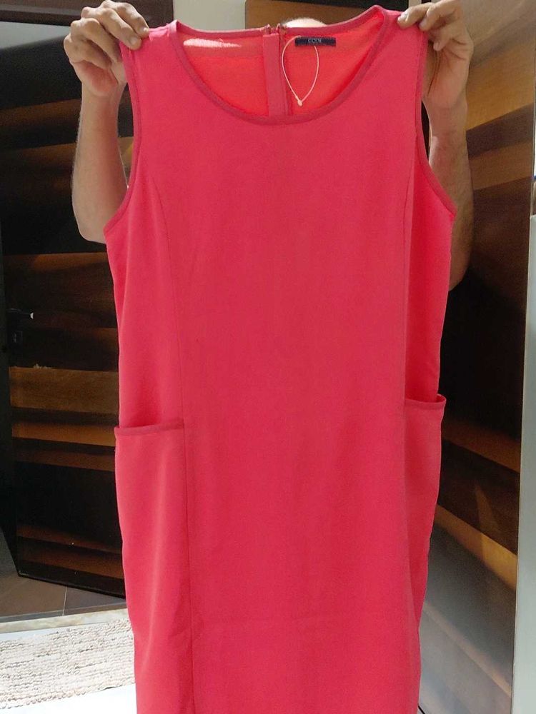 Coral Sleeveless Shift Dress