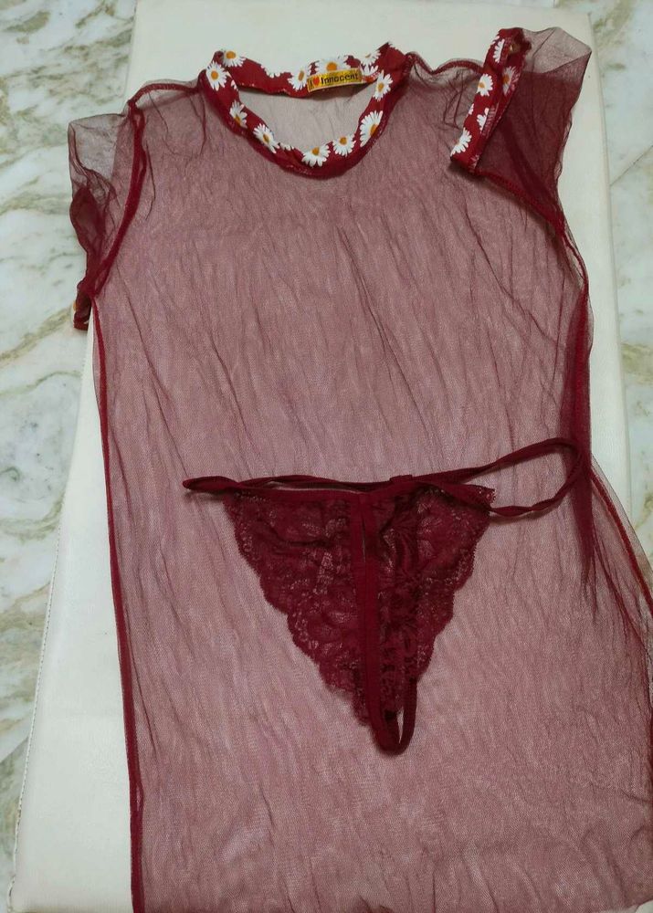 Maroon Sheer Nightsuit