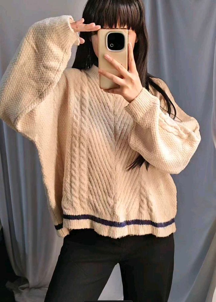Cozy Knit Sweater with Striped Detail