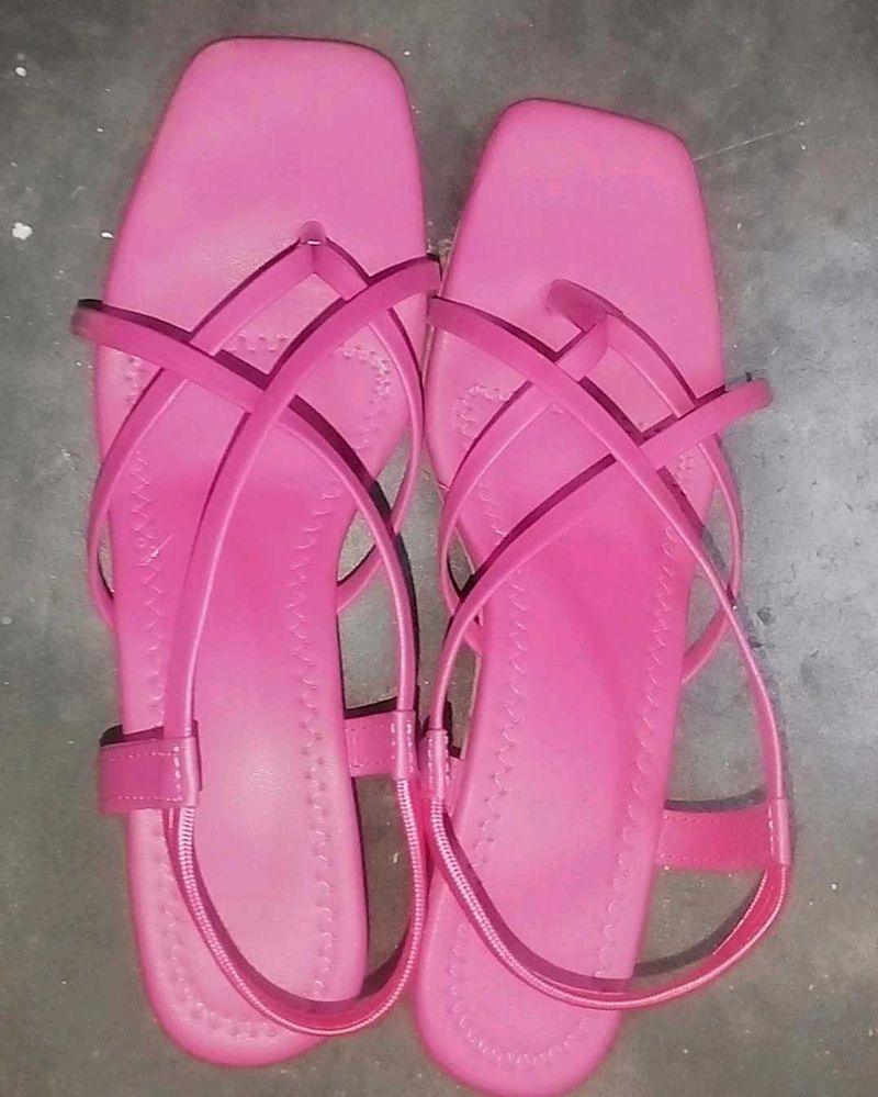 Pink Strappy Square Toe Sandals