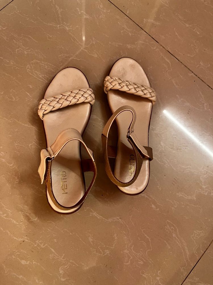 Beige Textured Wedge Heels