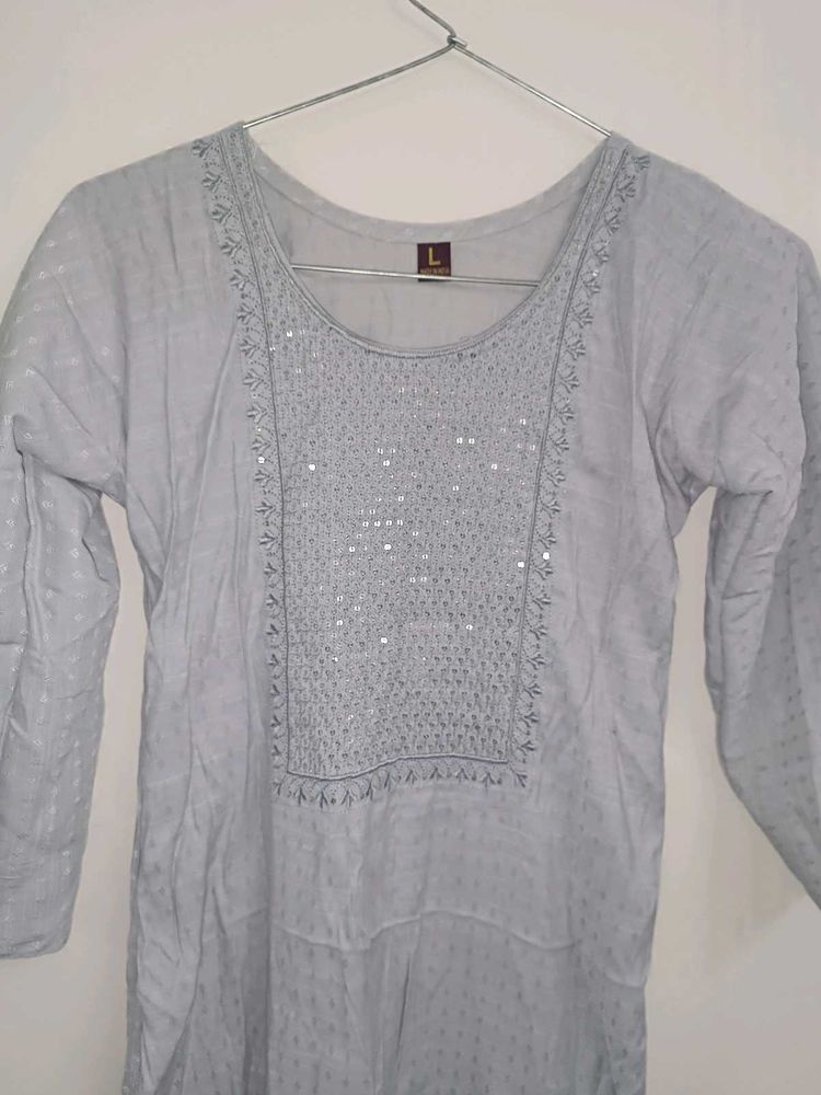 Grey Straight Kurta For Daily Wear