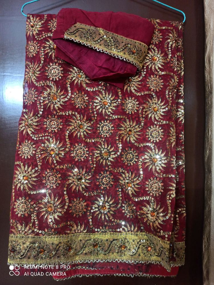zari work red saree ( only one time wear)