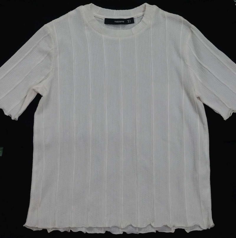 Madame Round Neck Off White Textured Top