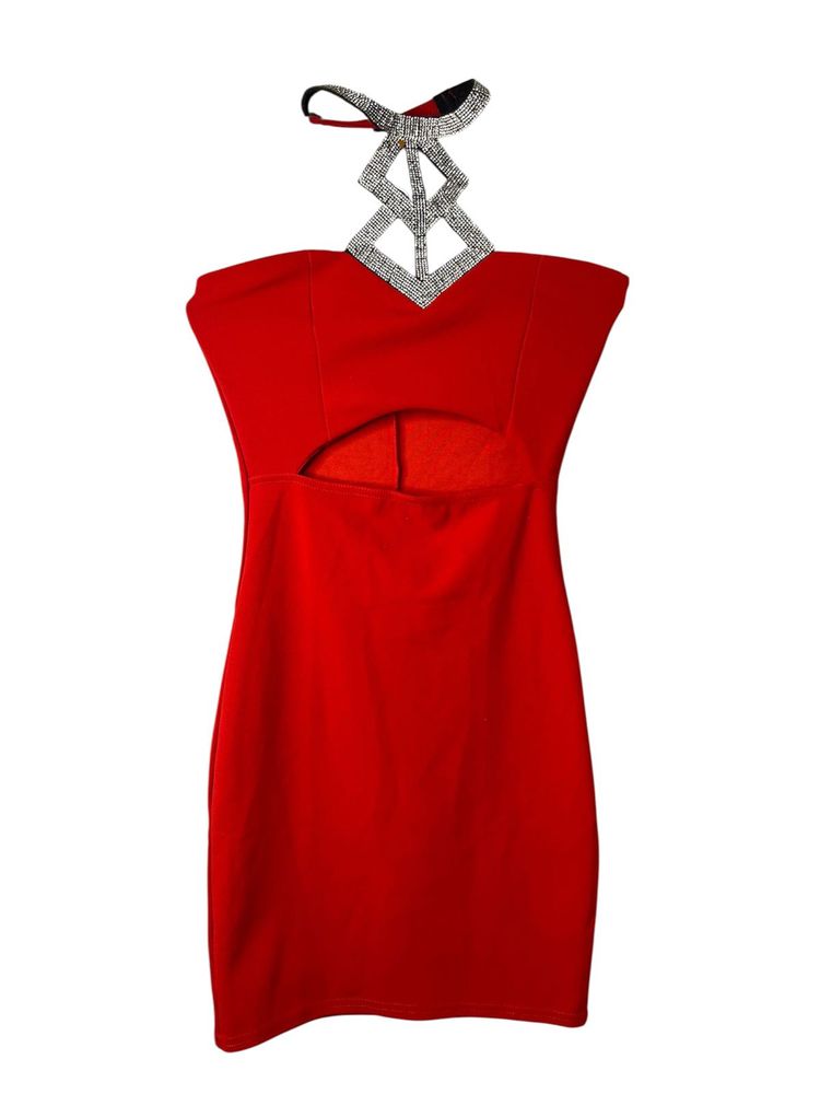 Red Mini Dress with Diamond Detail Size 8