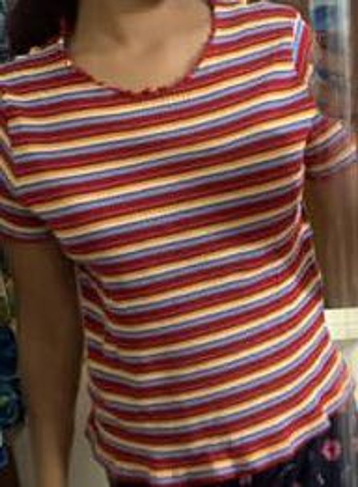 Red Yellow Blue Stripped Zigzag Neck Top Only