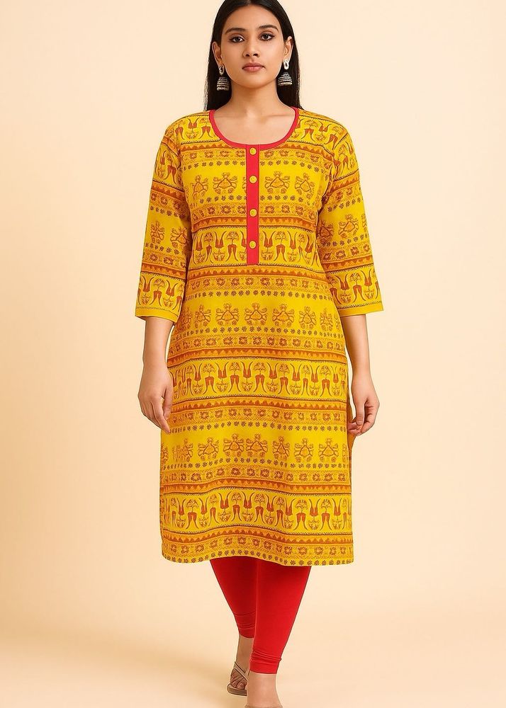 Bright Yellow Rajasthani Printed Kurti