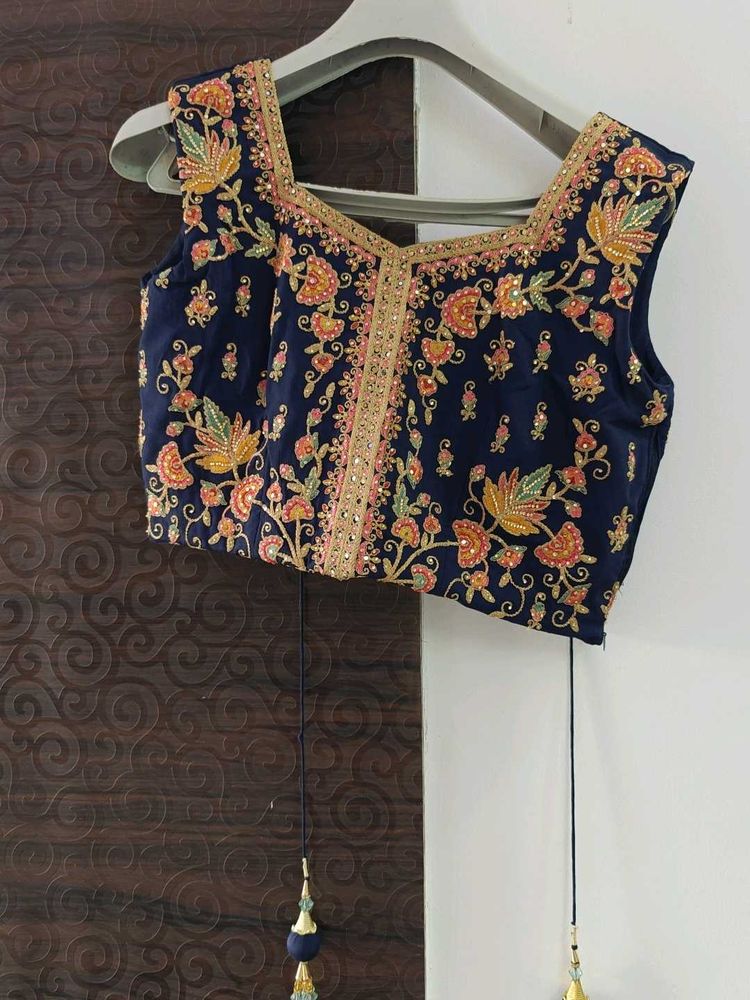 Embroidered Navy Blue Lehnga Blouse