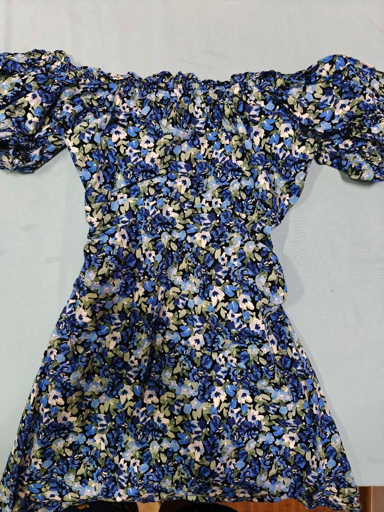 Floral Puff Sleeves Mini Dress