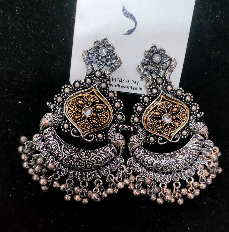 Big oxidised peacock Jhumka