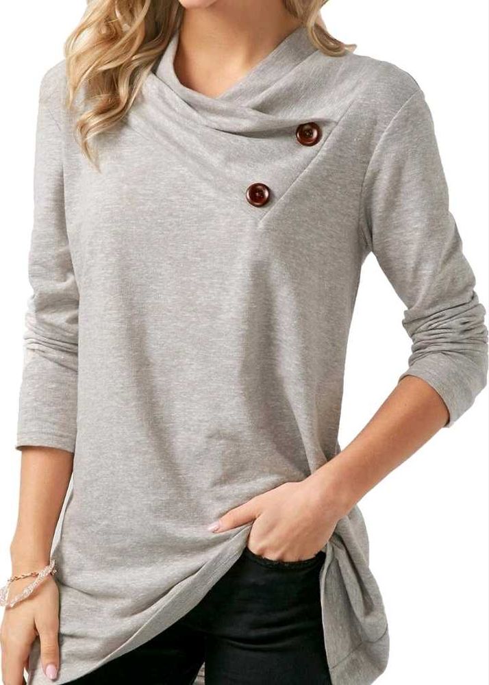 Grey Cowl Neck Top with Button