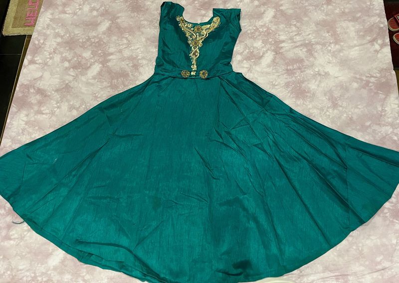 Teal Evening Gown with Heavy Work