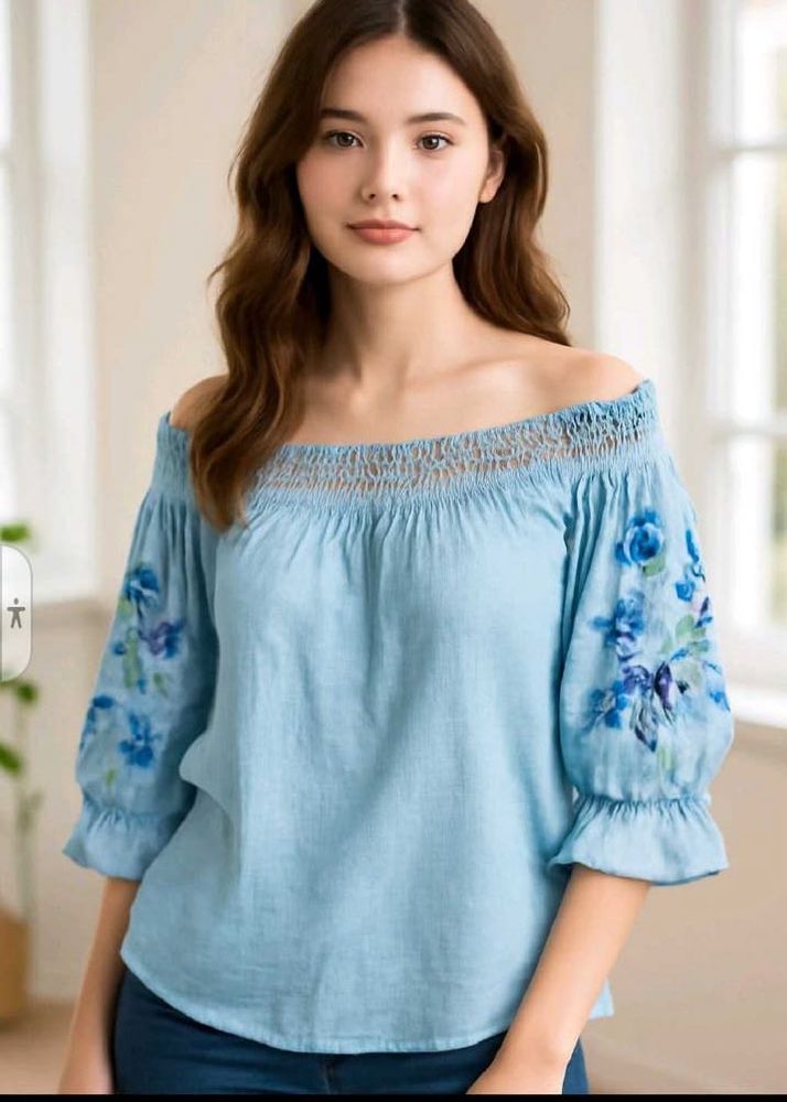 Floral Embroidered Off-Shoulder Top🫶🏻🩷