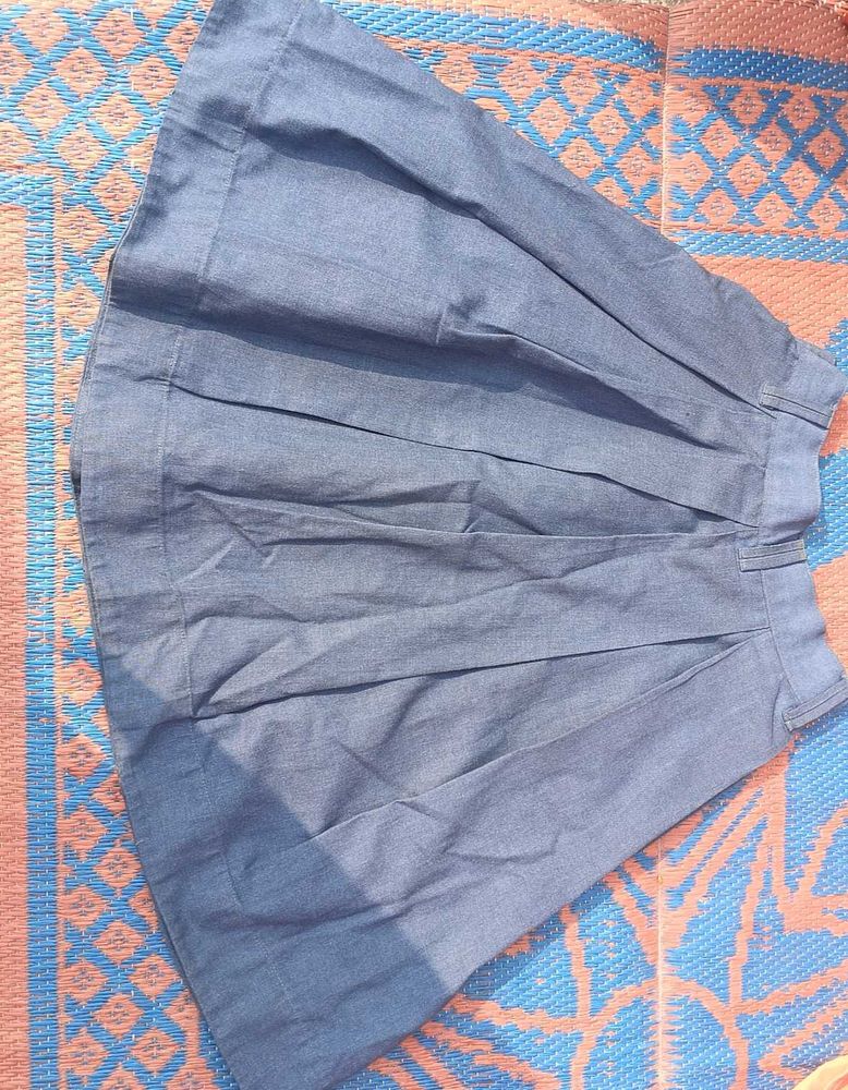 Denim Pleated Skirt