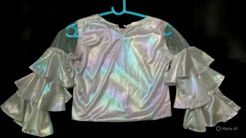 Ruffle Sleeve Iridescent Top