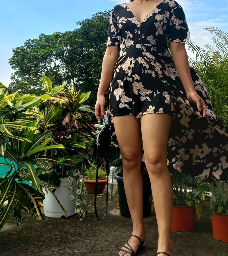 Black Floral Maxi With Shorts.