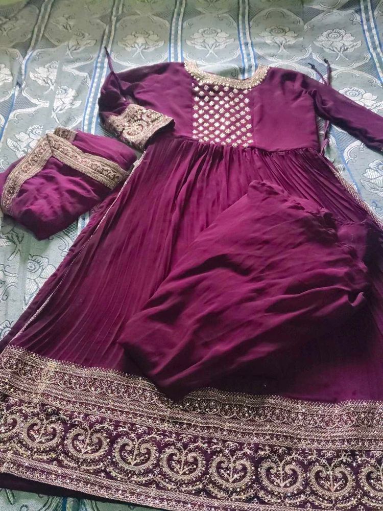 Purple Embroidered Anarkali Suit