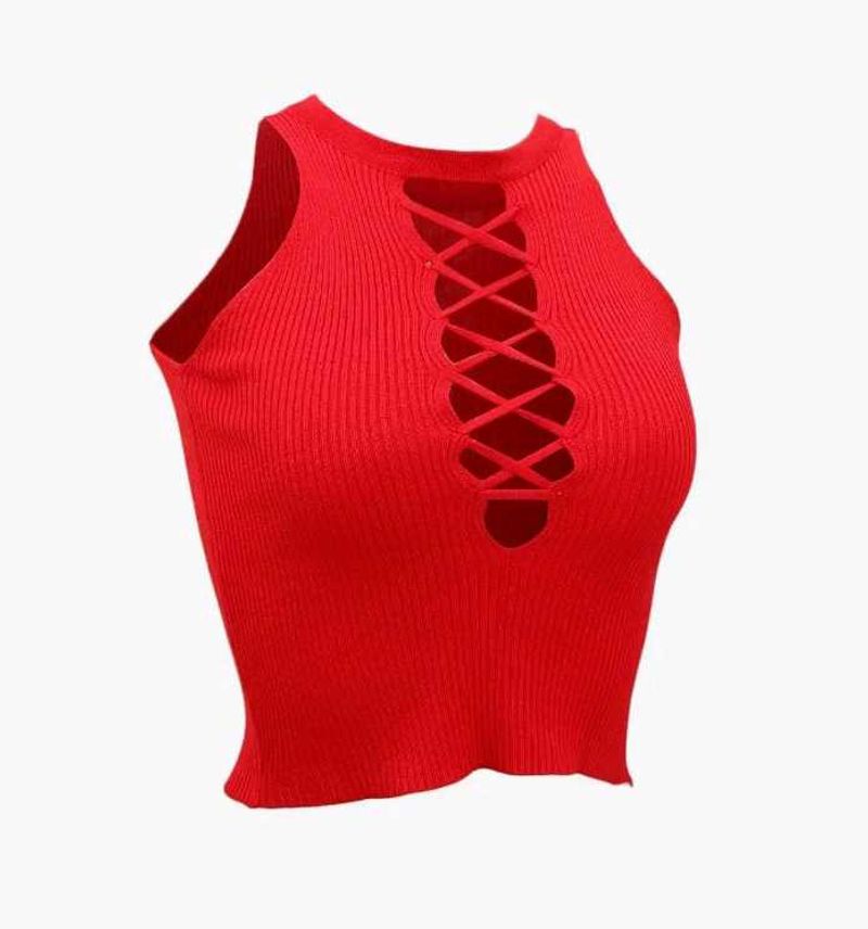 Red Lace-Up Tank Top